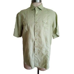 Black Brown 1826 Shirt Mens 100% Linen Sz XL Light Green Short Sleeve Button Up